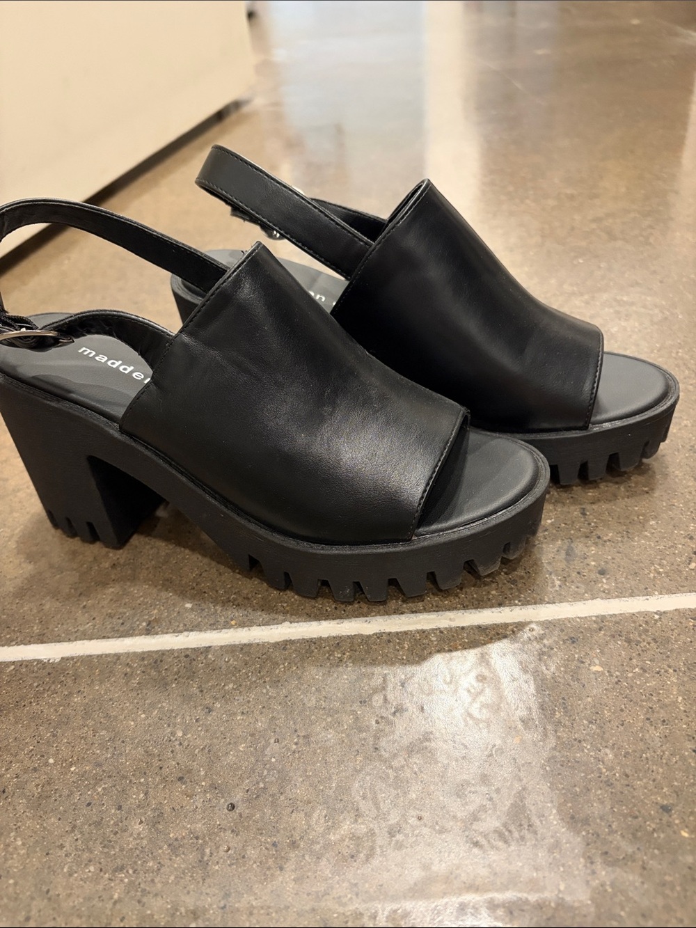 Madden Girl Black Chunky Platform Slingback Sandals